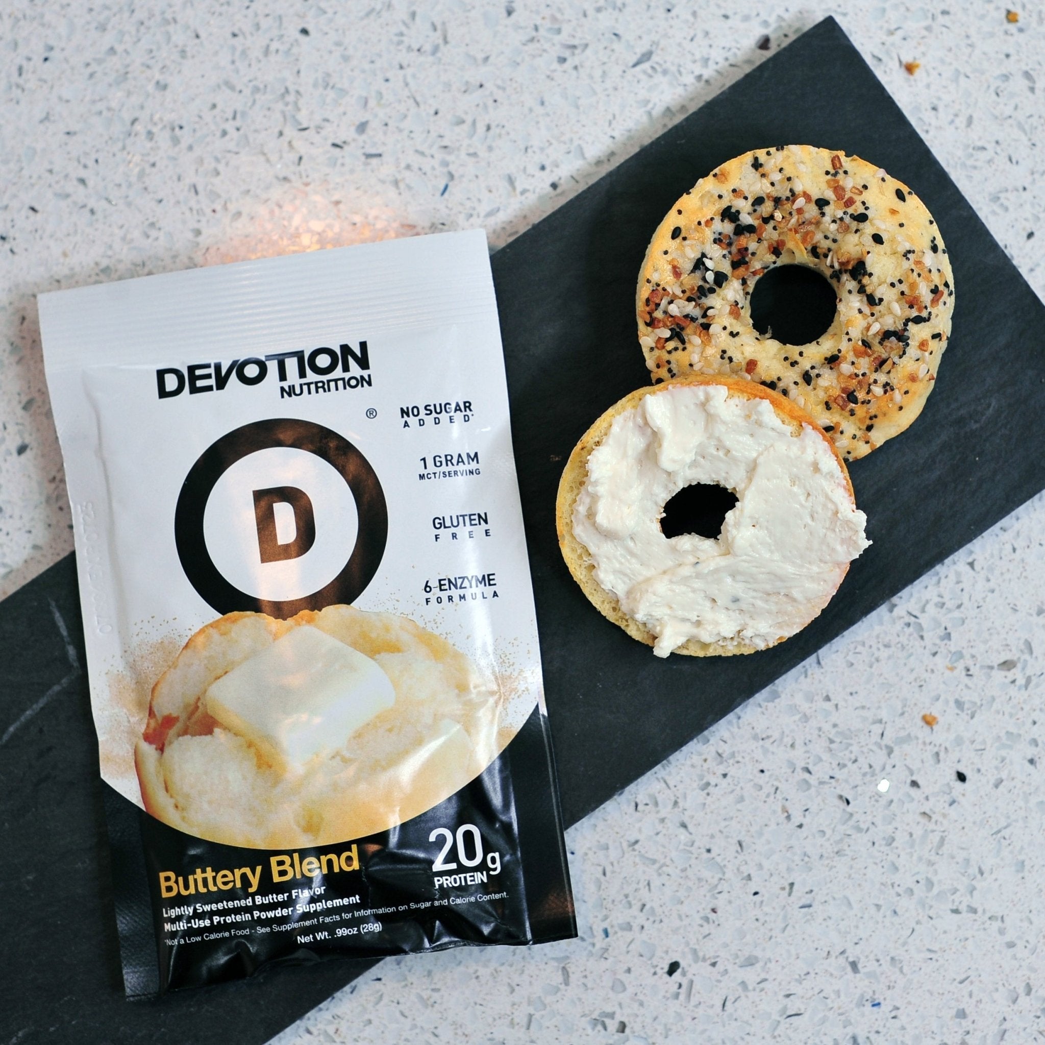 Devotion nutrition, three ingredient protein, buttery blend bagels