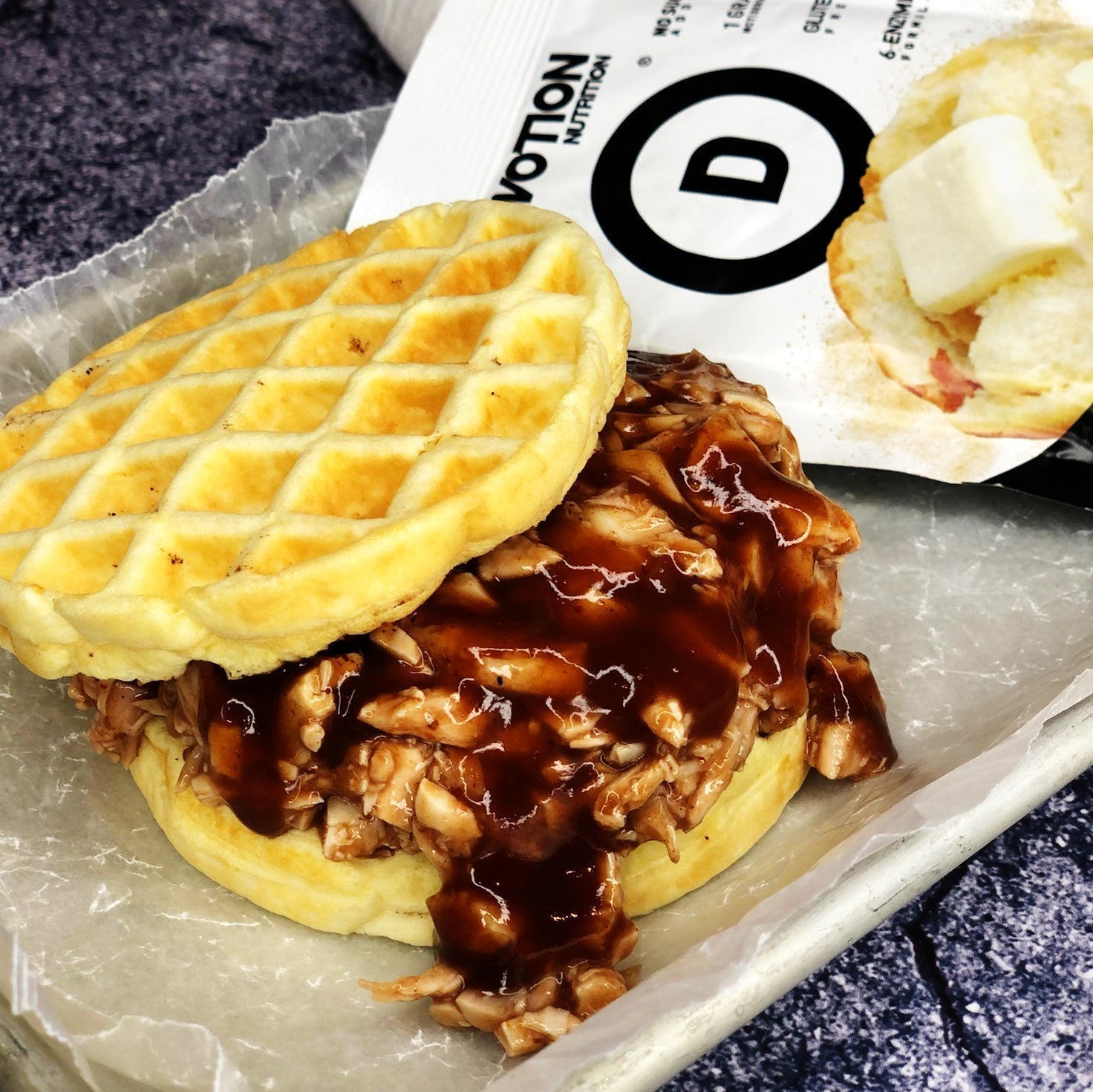 Chicken & Waffles BBQ Sandwich - Devotion Nutrition