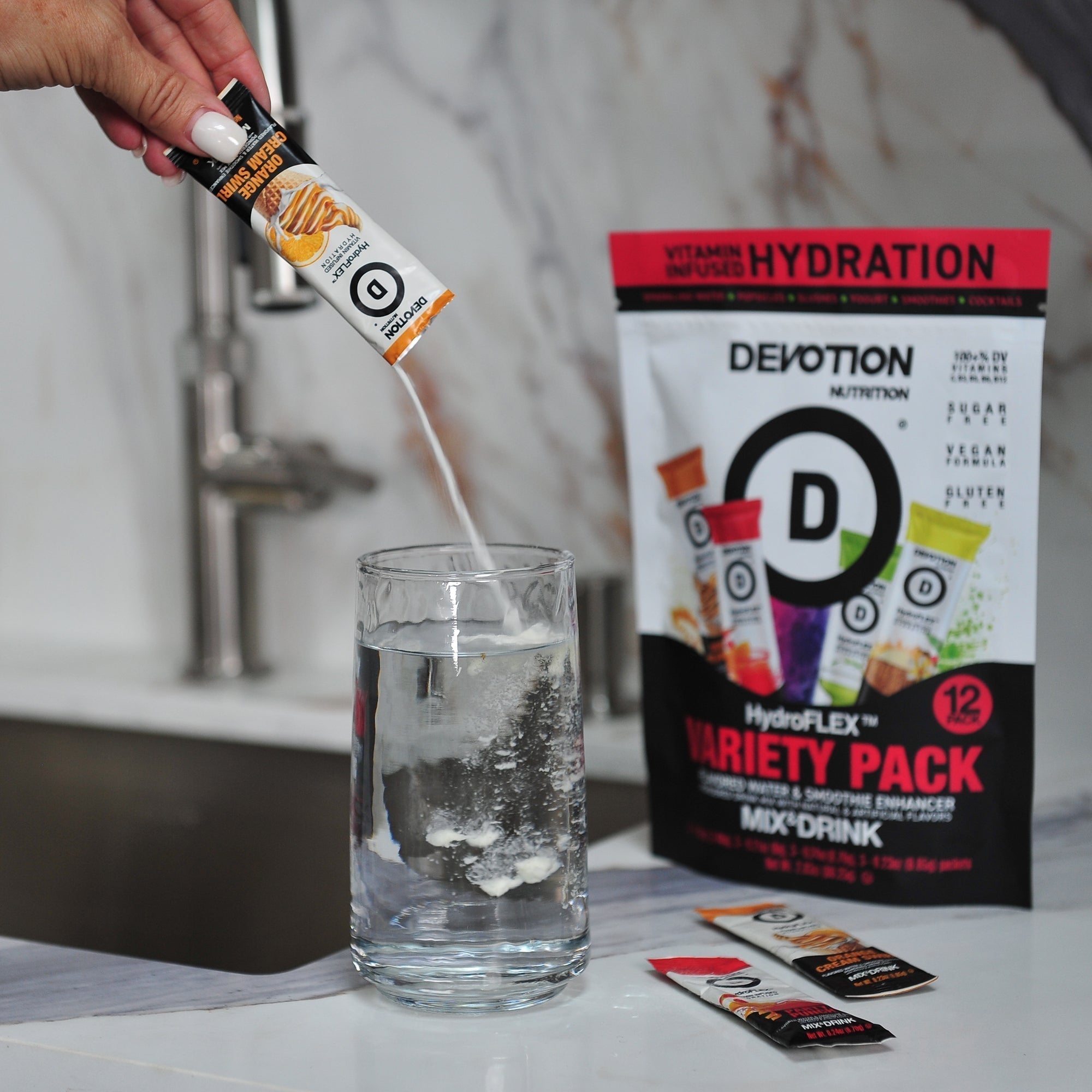 Devotion Nutrition HydroFLEX vitamin infused hydration water enhancer for winter hydration and cold weather hydration tips