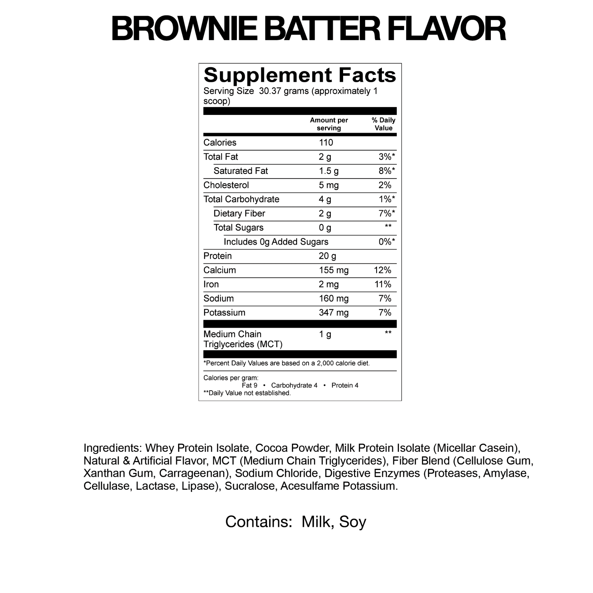 Supplement Facts - Devotion Nutrition Brownie Batter Protein