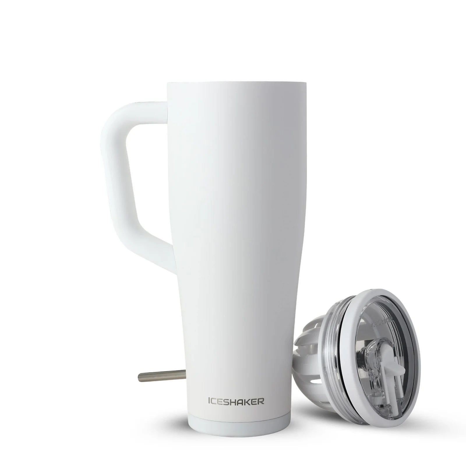 White mug with a detachable filter on a white background