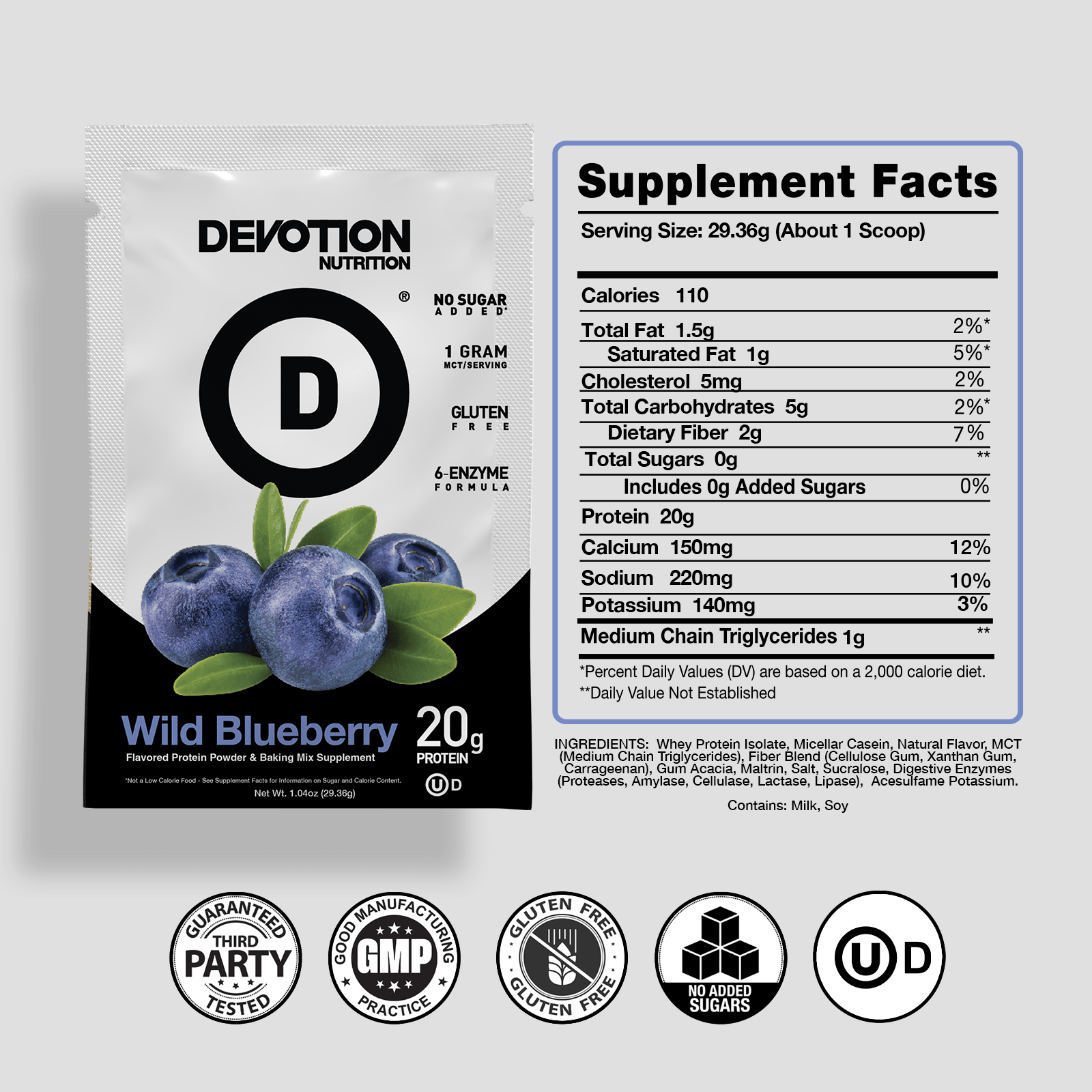 Devotion Nutrition Wild Blueberry supplement package with supplement facts label
