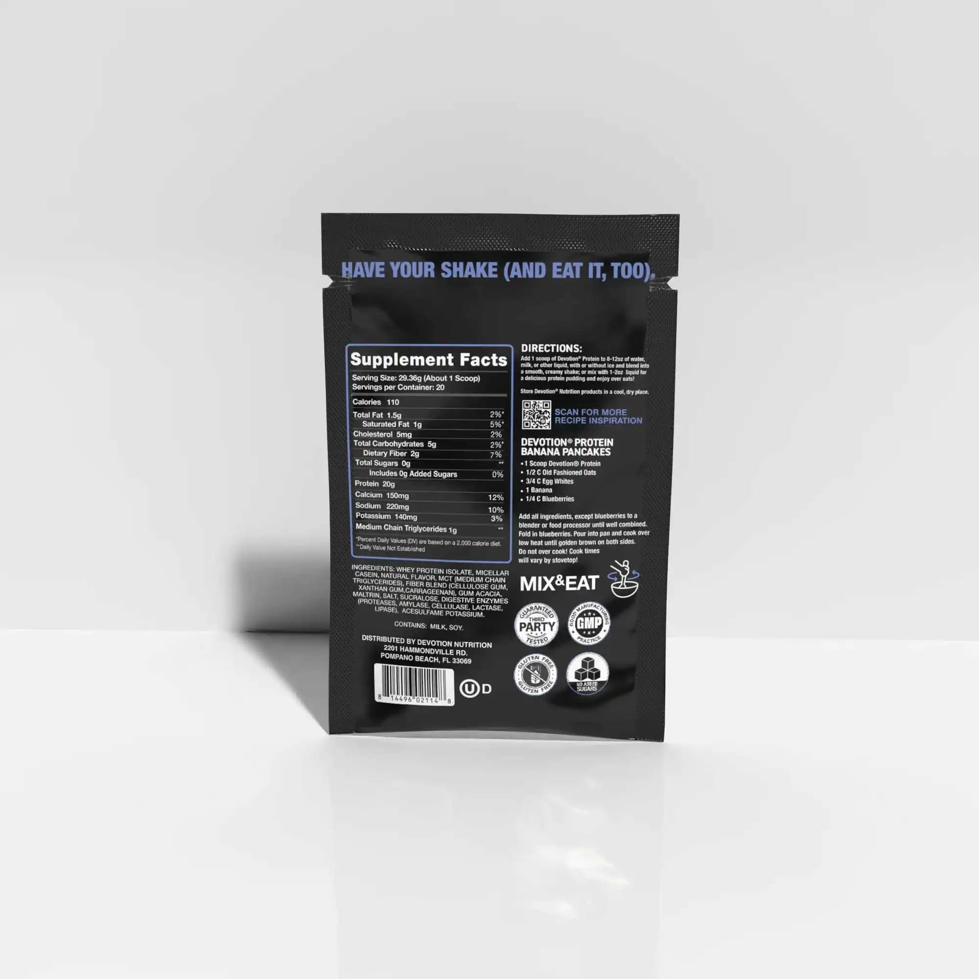 Black supplement package with text and icons on a white background