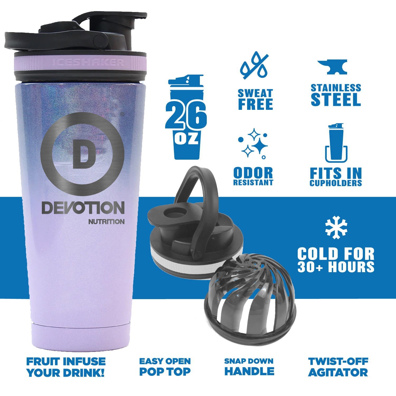 Devotion 26 oz Lilac Dreaming Ombre Ice Shaker Bottle - Devotion Nutrition