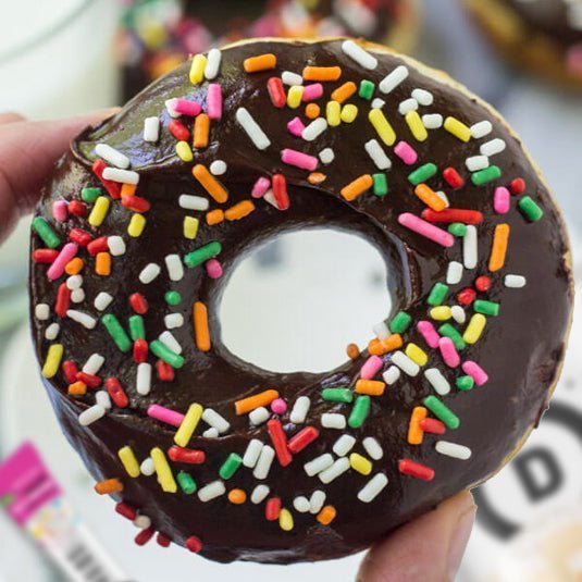 Brownie Batter Birthday Cake Donuts (doughnuts) - Devotion Nutrition