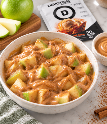Devotion Nutrition salted caramel cone made into a pudding combined with diced Granny Smith Apple
