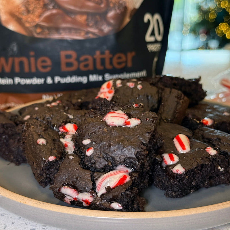 Peppermint Protein Brownies on a plate, Devotion Nutrition Recipes