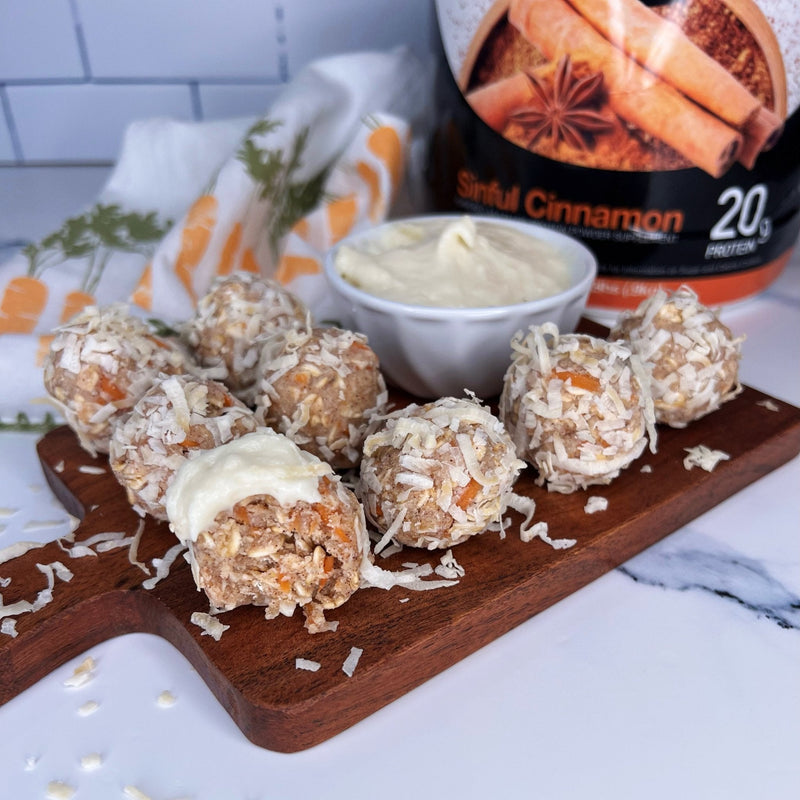 Protein Carrot Cake Balls & Cream Cheese Dip - Devotion Nutrition