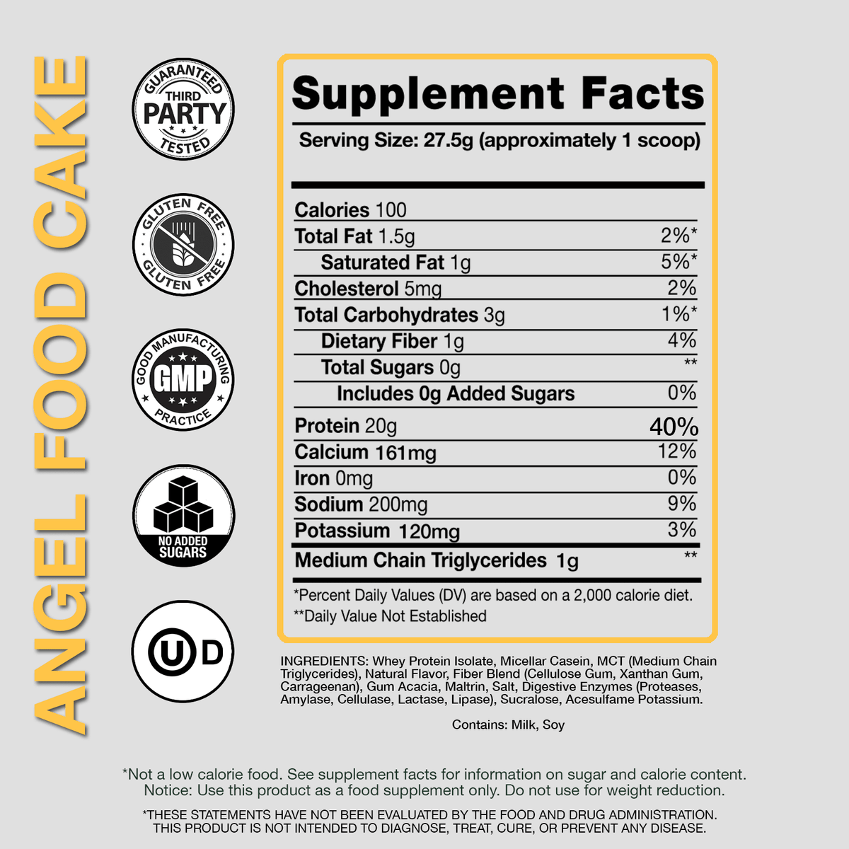 Supplement Fact Label, Ingredients List, Devotion Nutrition Angel Food Cake