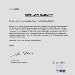 Compliance statement document with text and Eurofins logo on a white background
