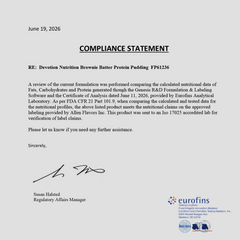 Compliance statement document with text and Eurofins logo on a white background