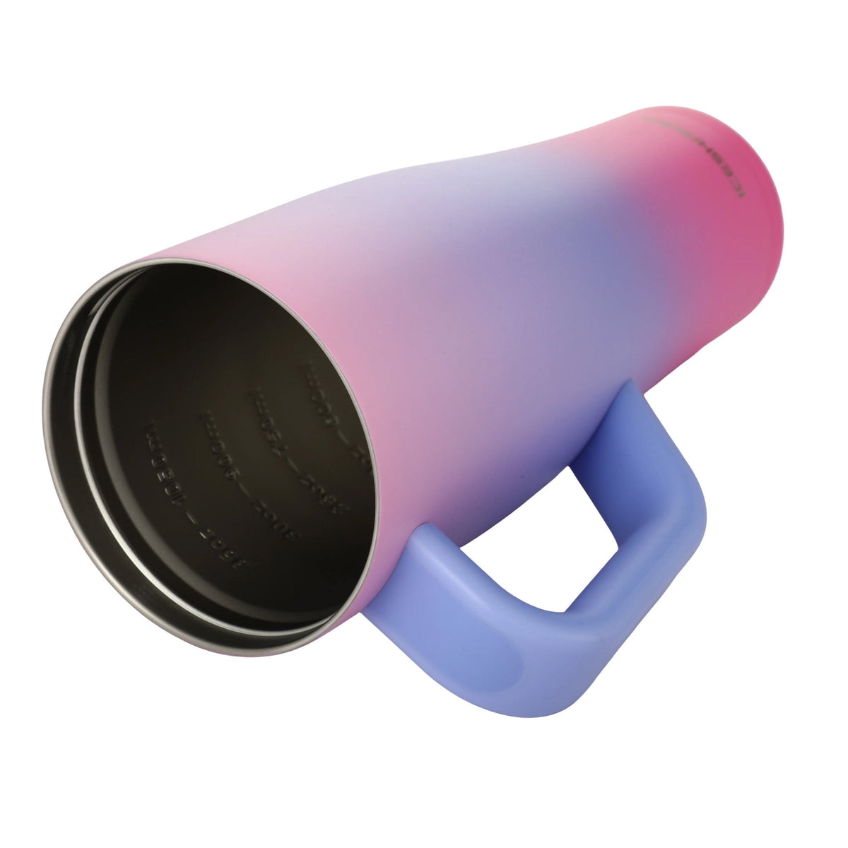 Gradient pink to purple mug with a handle on a white background