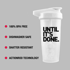 FEATURES - Devotion Nutrition Perfect Shaker Bottle, 28oz, White - Devotion Nutrition