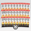 Thirty Devotos MagicFLEX Stick Pack peach mango flavored sticks arranged in a 5-by-6 grid, with a black circular '30 STICK PACK' badge at the bottom center on a light gray background.