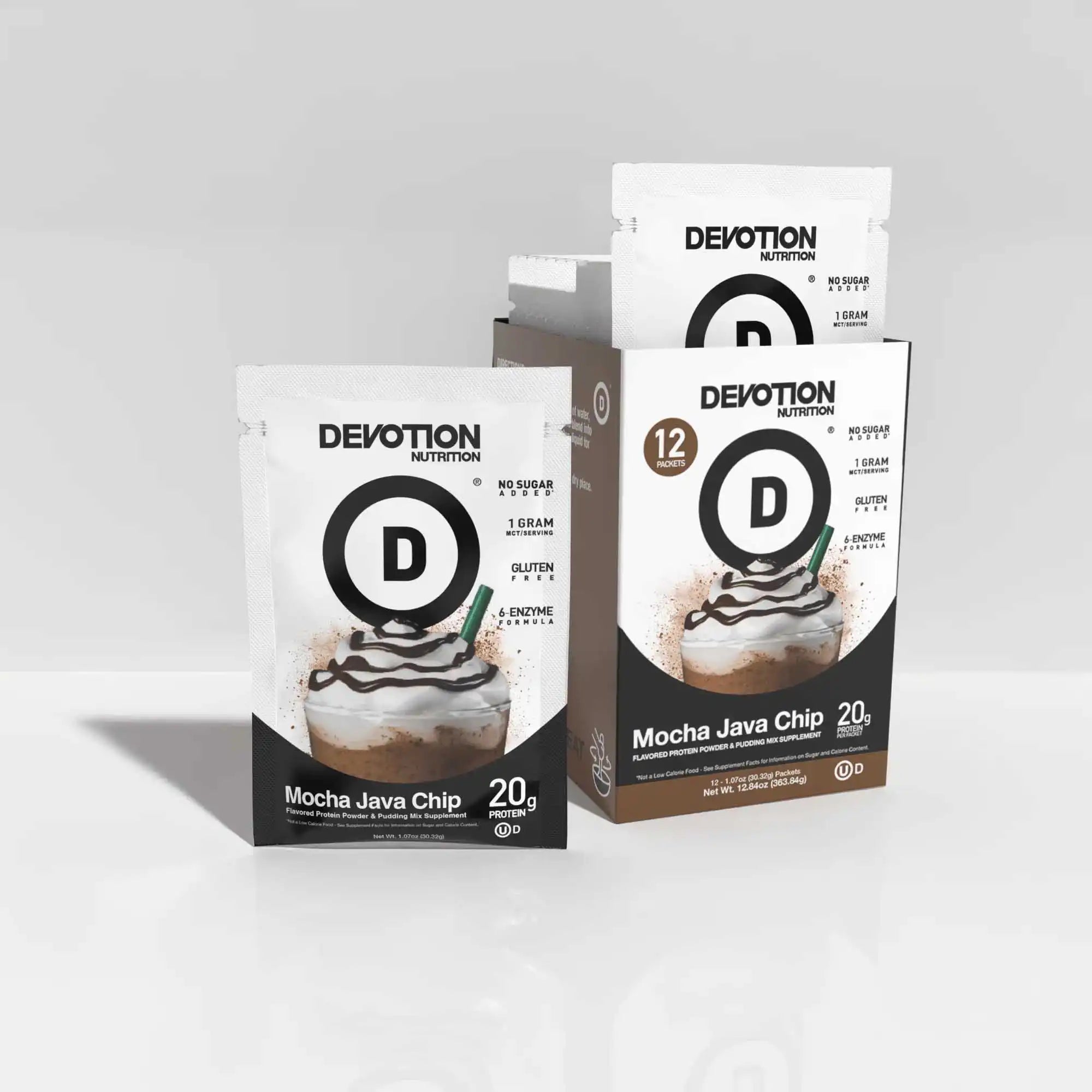Devotion Nutrition Mocha Java Chip packaging on a white background