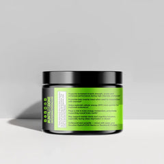 Supplement jar with green label on a gray background