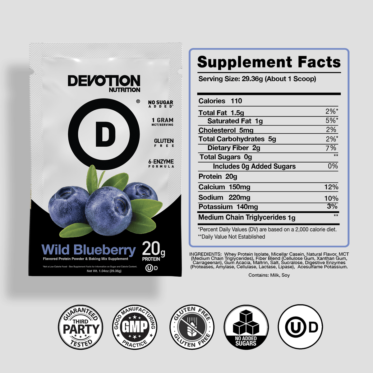 Devotion Nutrition Wild Blueberry supplement package with supplement facts label