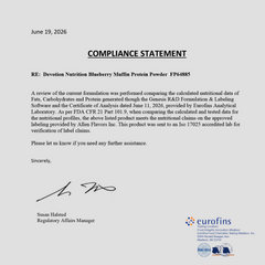 Compliance statement document with text and Eurofins logo on a white background