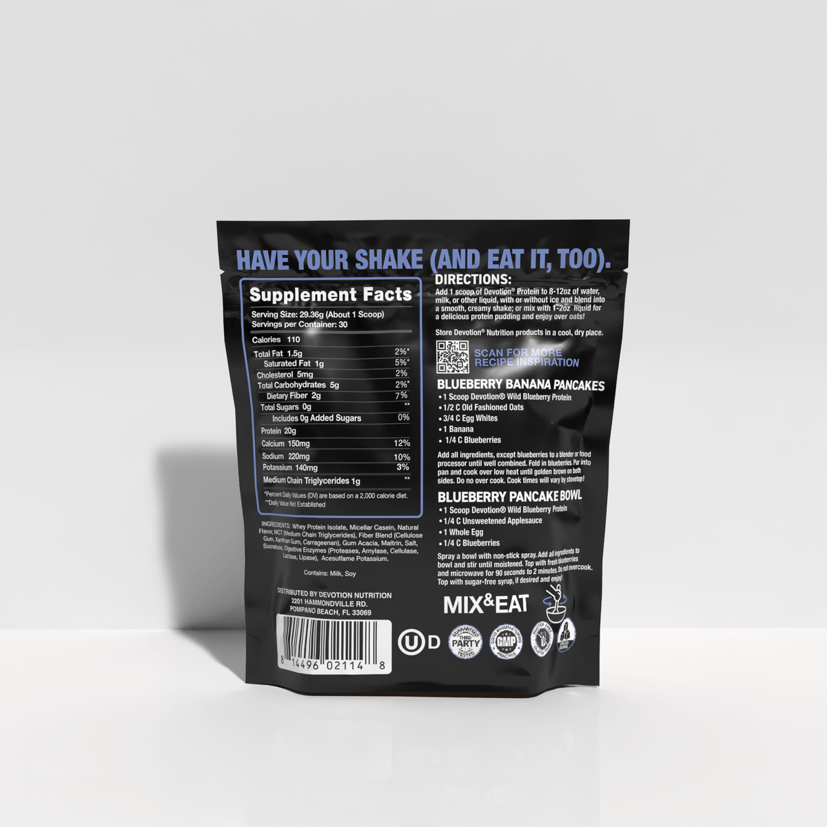 Blueberry Protein Powder Back of Bag