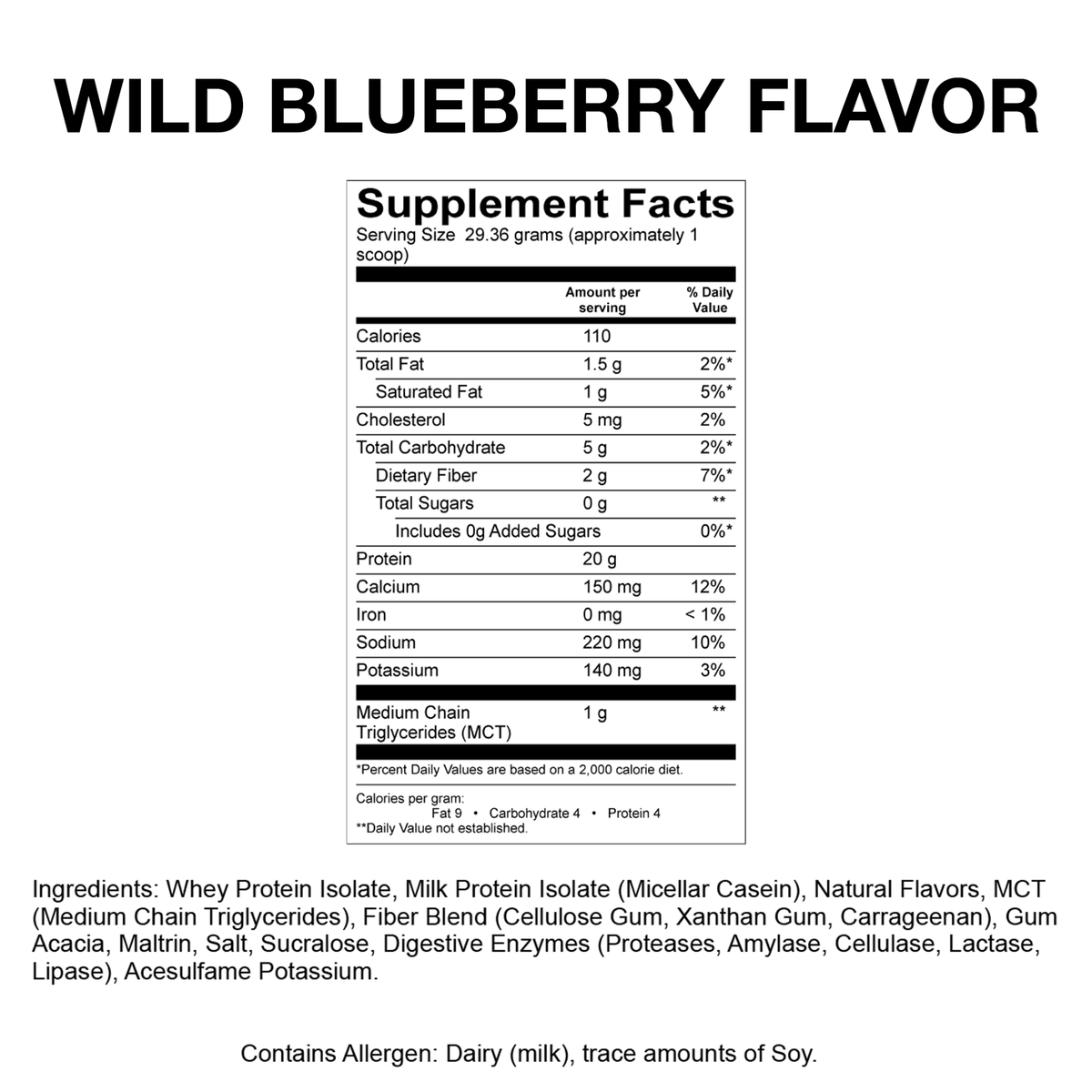 Blueberry Protein Powder Supplement Facts - Devotion Nutrition